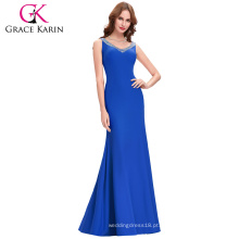 Grace Karin Sexy Women Dresses Sem mangas Royal Blue Long Backless Open Leg de volta Mermaid Spandex Evening Dress CL6061-4 #